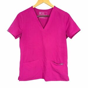 Figs Casma 3 Pocket Scrub Top in Raspberry Sorbet Size XS